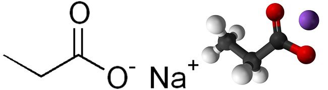 3d-модель и формула пропионата натрия